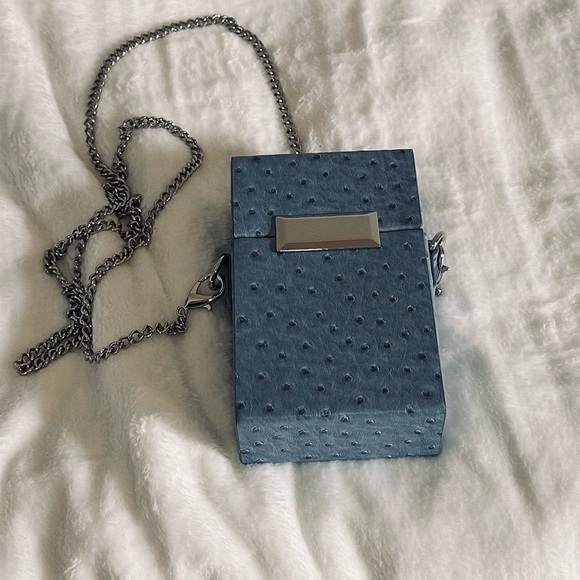 Snob Essentials Jewel Box Crossbody Purse Blue Ostrich NWOT UNIQUE AND RARE - Picture 5 of 12